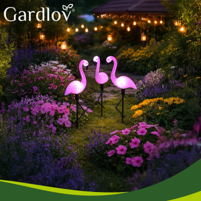 Gardlov Solar Flamingo Lampen Set van 3 - Duurzaam en Sfeervol voor de Tuin