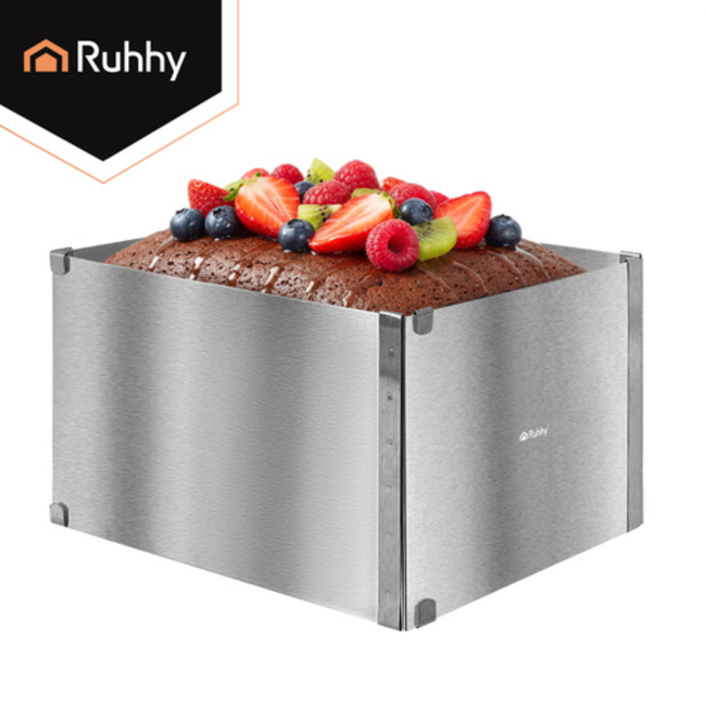 Ruhhy RVS verstelbare rechthoekige bakvorm 20 tot 38 x 24 tot 45 cm en 15 cm hoog voor taarten en dessert