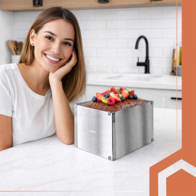 Ruhhy RVS verstelbare rechthoekige bakvorm 20 tot 38 x 24 tot 45 cm en 15 cm hoog voor taarten en dessert