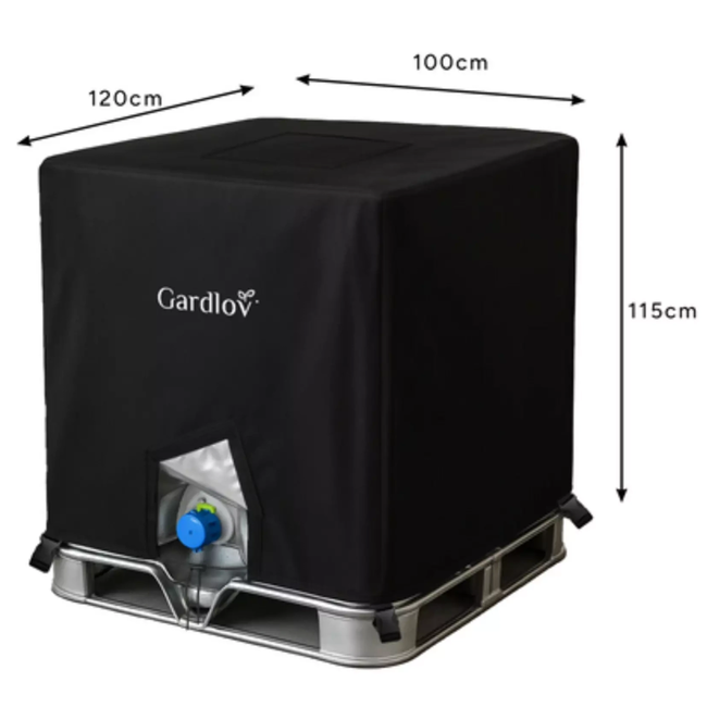 Gardlov hoes voor IBC watertank – UV-bestendig, wasbaar, zwart 100 × 100 × 115 cm