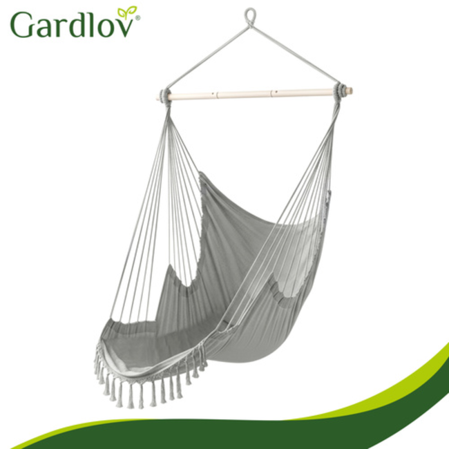 Gardlov Grote Braziliaanse hangstoel grijs 220 cm met voetsteun en kussens draagkracht 150 kg voor tuin balkon of terras