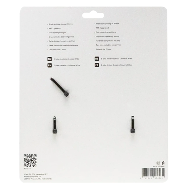 Simson Zwart ringslot Wide 80 mm ART2 met sleutel en plug-in opening voor insteekketting of kabel