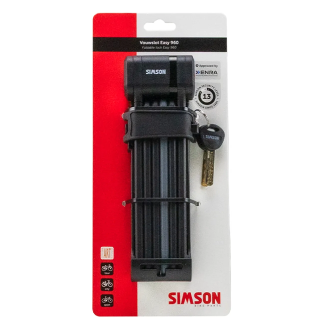 Simson Zwart vouwslot 960 mm met ART2-classificatie en sleutel voor dagelijks gebruik onderweg
