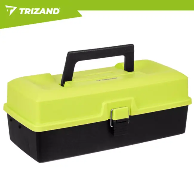 Trizand hengelsportkoffer met 2 uitklapbare laden en 11 vakken – 33 × 16 × 13 cm – groen en zwart – visgerei organizer