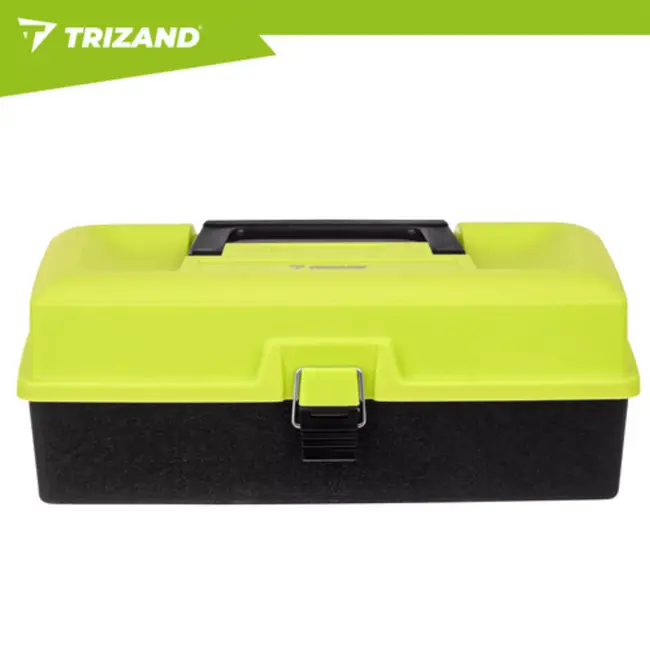 Trizand hengelsportkoffer met 2 uitklapbare laden en 11 vakken – 33 × 16 × 13 cm – groen en zwart – visgerei organizer