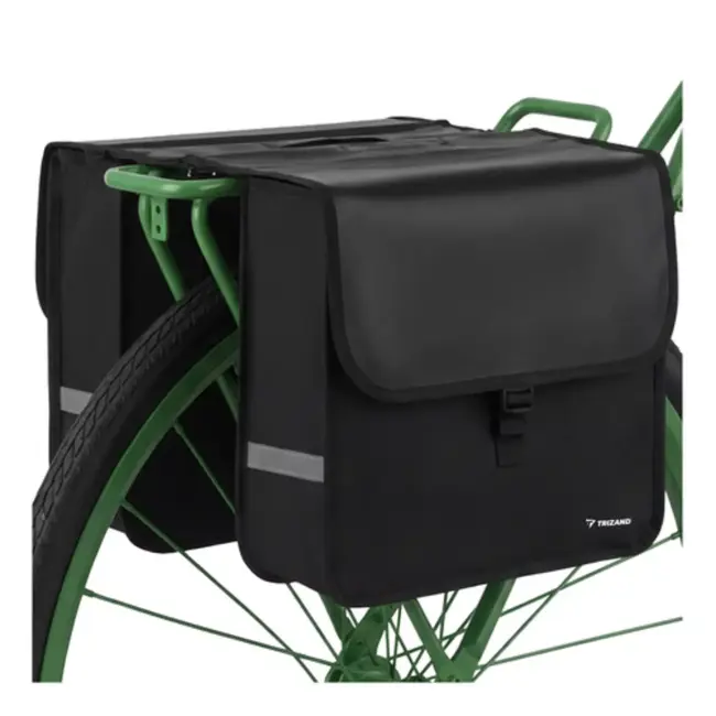 Trizand dubbele fietstas voor bagagedrager – 28 liter – 600D polyester – waterbestendig – reflectoren – zwart