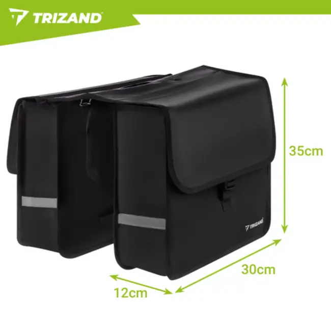 Trizand dubbele fietstas voor bagagedrager – 28 liter – 600D polyester – waterbestendig – reflectoren – zwart