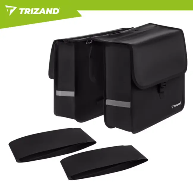 Trizand dubbele fietstas voor bagagedrager – 28 liter – 600D polyester – waterbestendig – reflectoren – zwart