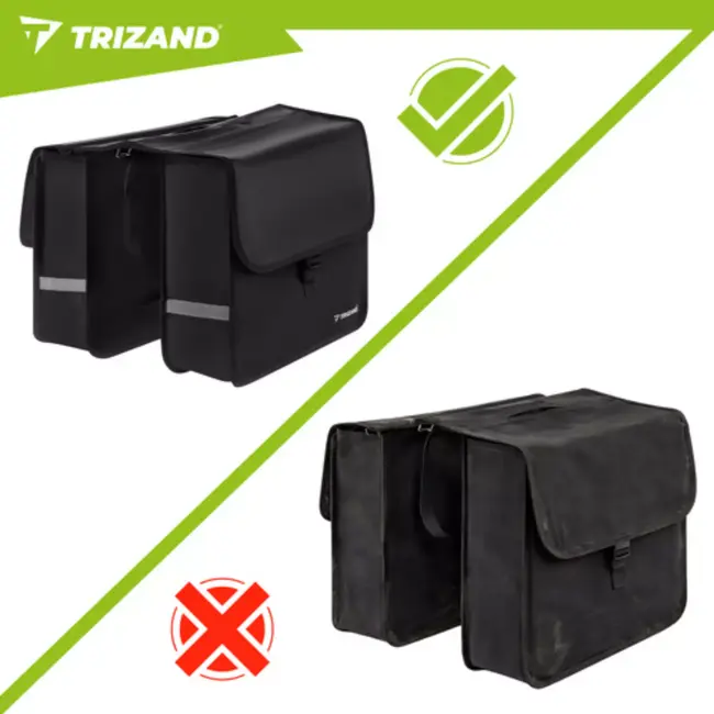 Trizand dubbele fietstas voor bagagedrager – 28 liter – 600D polyester – waterbestendig – reflectoren – zwart