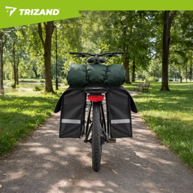 Trizand dubbele fietstas voor bagagedrager – 28 liter – 600D polyester – waterbestendig – reflectoren – zwart