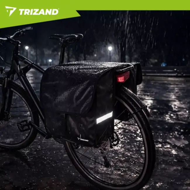 Trizand dubbele fietstas voor bagagedrager – 28 liter – 600D polyester – waterbestendig – reflectoren – zwart