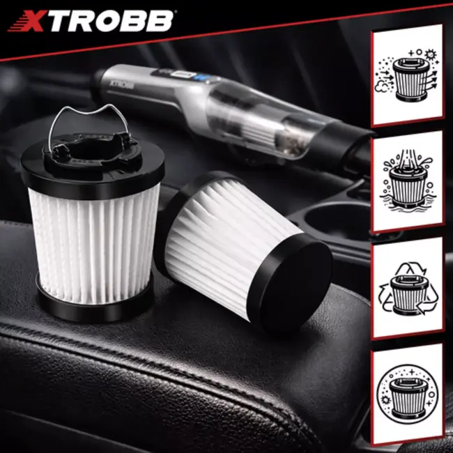 Xtrobb wasbaar HEPA-filter – set van 2 stuks – 4,5 × 4,5 cm – polypropyleen – voor Xtrobb ProVac 24263