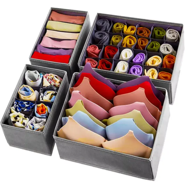 Ruhhy Lade organizers set 4 stuks grijs met vakken voor sokken ondergoed en accessoires