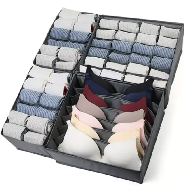 Ruhhy Lade organizers set 4 stuks grijs met vakken voor sokken ondergoed en accessoires