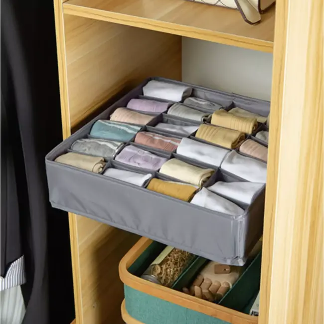 Ruhhy Lade organizers set 4 stuks grijs met vakken voor sokken ondergoed en accessoires