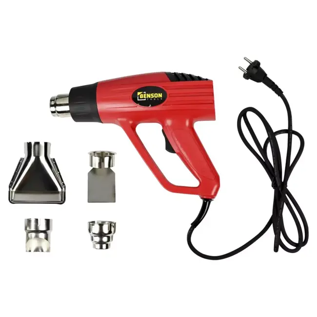 Benson Heteluchtpistool 2000 watt Rood/Zwart met 1,8 meter snoer en vier accessoires
