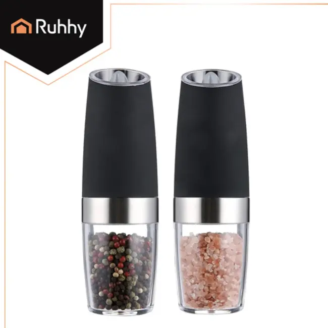 Ruhhy Elektrische kruidenmolen set 2 stuks zwart 20 cm met verlichting en zwaartekrachtfunctie
