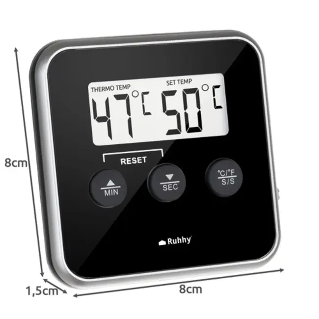 Ruhhy Digitale keukenthermometer met sonde, LCD-scherm en meetbereik tot 250 graden Celsius
