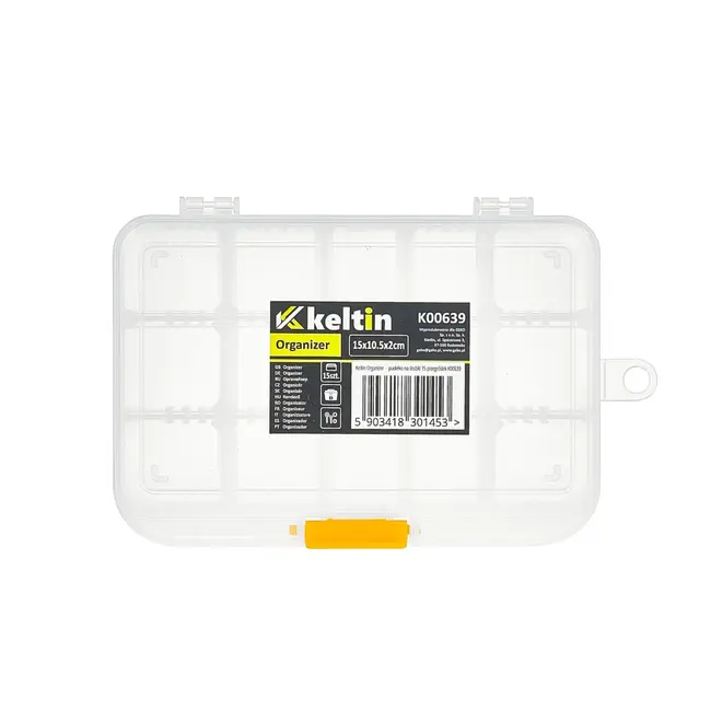 Keltin Kunststof organizer 15 x 10,5 x 2 cm met 15 vakken, verstelbare indeling en hanglus