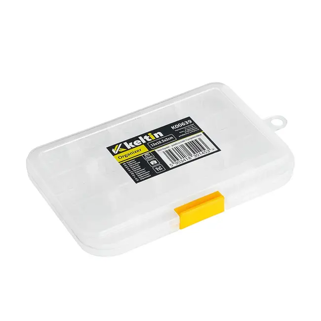 Keltin Kunststof organizer 15 x 10,5 x 2 cm met 15 vakken, verstelbare indeling en hanglus