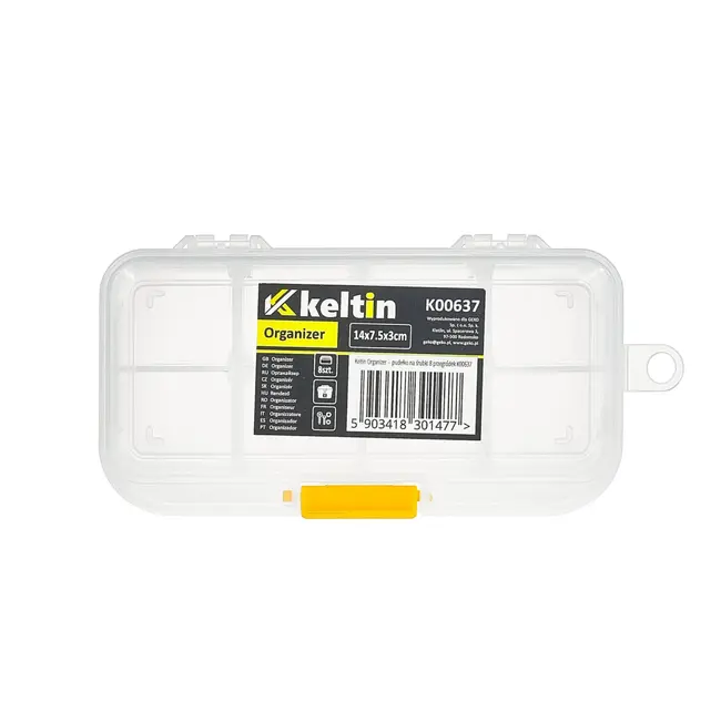 Keltin Kunststof organizer 14 x 7,5 x 3 cm met 8 vakken, verstelbare indeling en hanglus