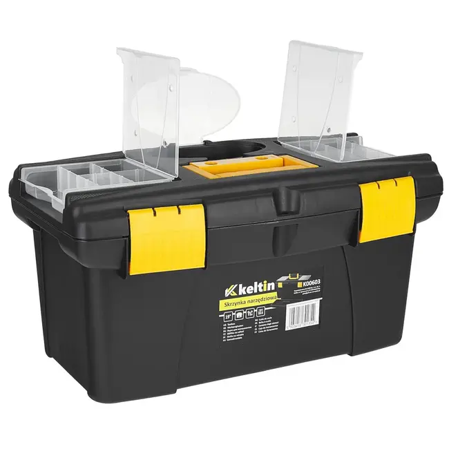 Keltin Kunststof gereedschapskist 49 x 27,5 x 24 cm met 2 organizers, tray, bitsvak en sluitingen