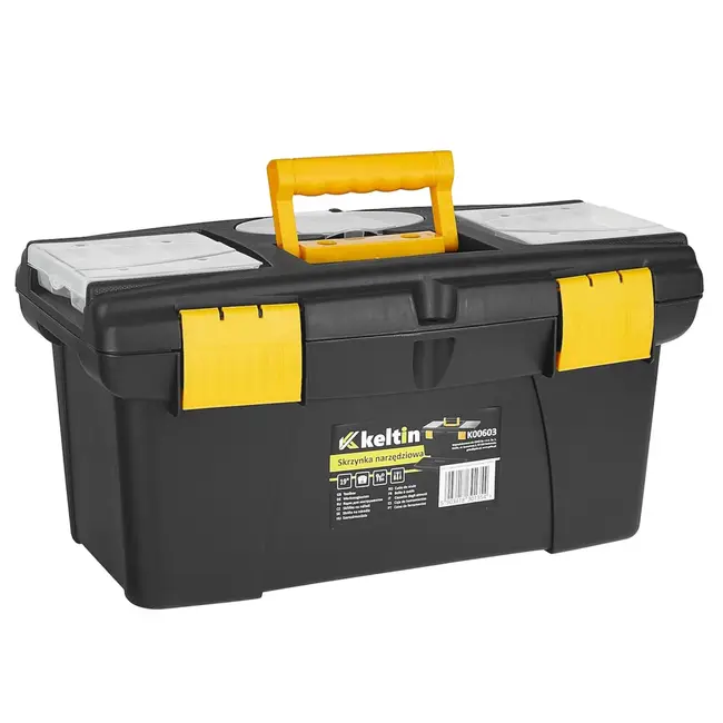 Keltin Kunststof gereedschapskist 49 x 27,5 x 24 cm met 2 organizers, tray, bitsvak en sluitingen