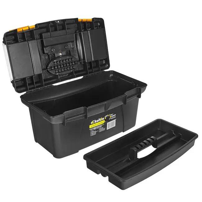 Keltin Kunststof gereedschapskist 49 x 27,5 x 24 cm met 2 organizers, tray, bitsvak en sluitingen