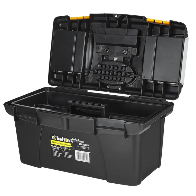 Keltin Kunststof gereedschapskist 49 x 27,5 x 24 cm met 2 organizers, tray, bitsvak en sluitingen