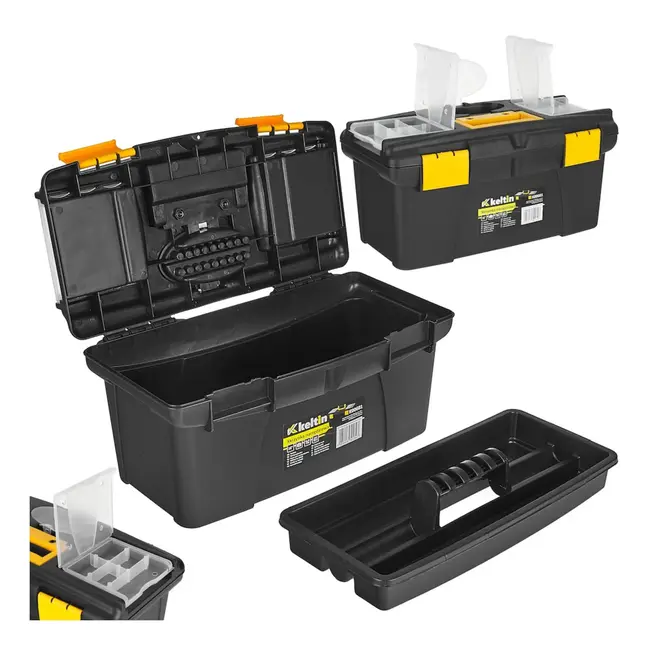 Keltin Kunststof gereedschapskist 41 x 22 x 19,5 cm met 2 organizers, tray en bitsvak