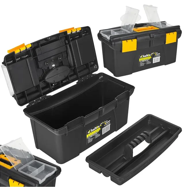 Keltin Kunststof gereedschapskist 32 x 17,5 x 16 cm met 2 organizers, tray en dekselvakken