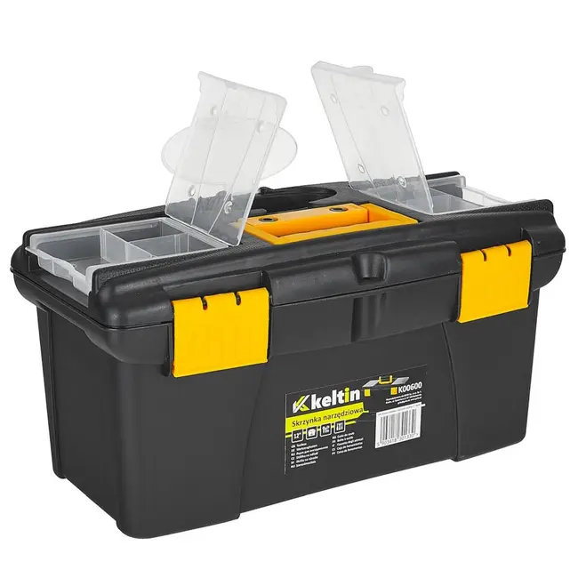 Keltin Kunststof gereedschapskist 32 x 17,5 x 16 cm met 2 organizers, tray en dekselvakken