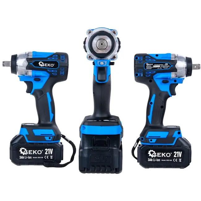 GEKO Accu slagmoersleutel 21 V 350 Nm set met 2 x 3,0 Ah accu’s, doppen en lader in koffer