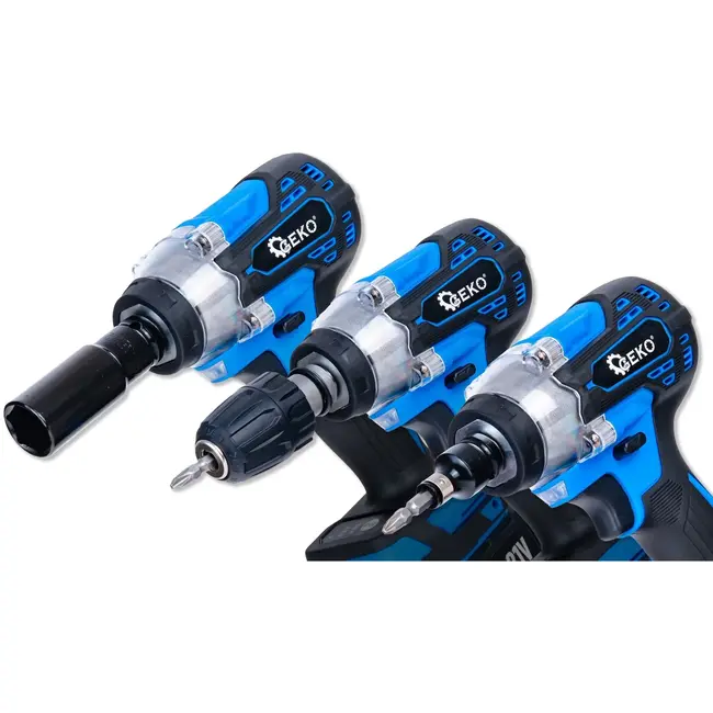 GEKO Accu slagmoersleutel 21 V 350 Nm set met 2 x 3,0 Ah accu’s, doppen en lader in koffer