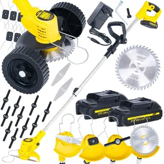 GEKO Accu grastrimmer 21 V met 600 W vermogen, 2 accu’s, verstelbare lengte 99-135 cm, 90 graden kop en complete messenset