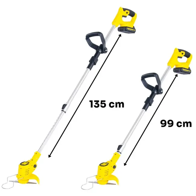 GEKO Accu grastrimmer 21 V met 600 W vermogen, 2 accu’s, verstelbare lengte 99-135 cm, 90 graden kop en complete messenset