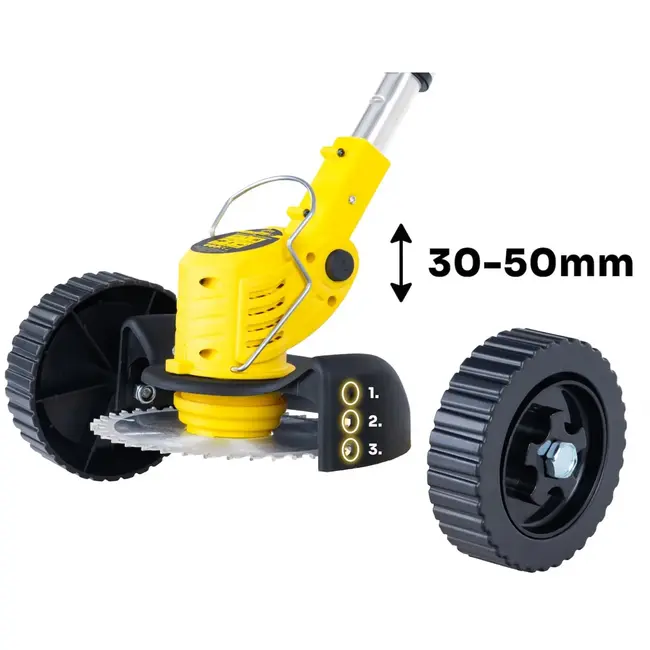 GEKO Accu grastrimmer 21 V met 600 W vermogen, 2 accu’s, verstelbare lengte 99-135 cm, 90 graden kop en complete messenset