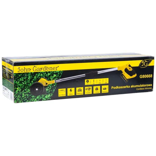 GEKO Accu grastrimmer 21 V met 600 W vermogen, 2 accu’s, verstelbare lengte 99-135 cm, 90 graden kop en complete messenset