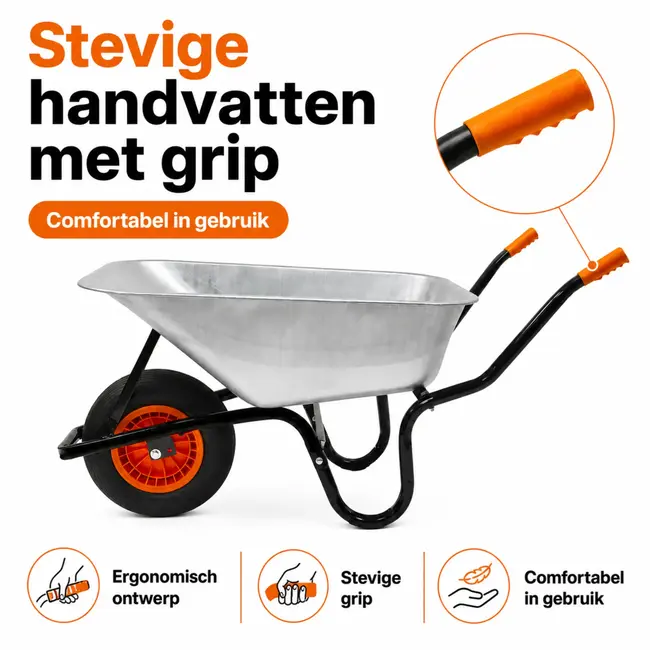 Gartex Kruiwagen 100 liter gegalvaniseerd met luchtband, stevige grip en 160 kg draagvermogen