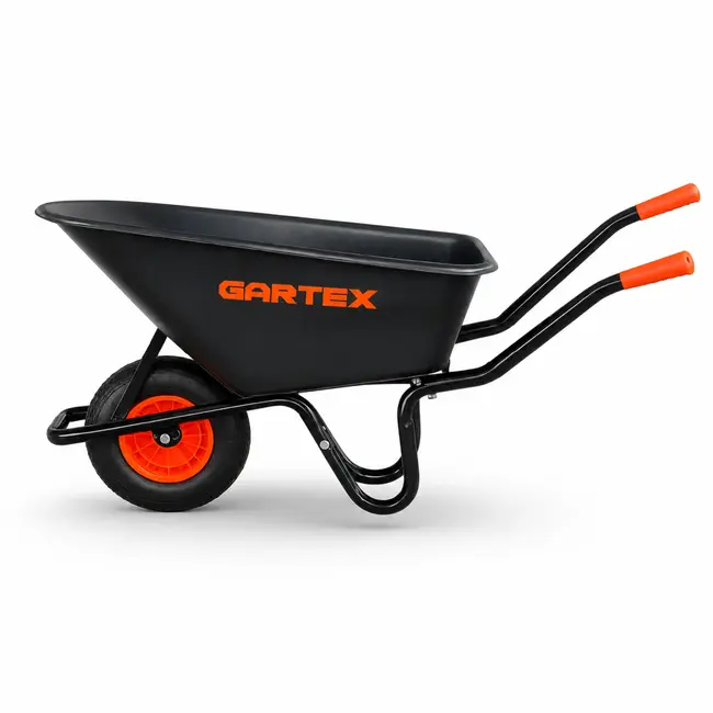 Gartex Kruiwagen 100 liter met zwarte kunststof bak, luchtband en 160 kg draagvermogen