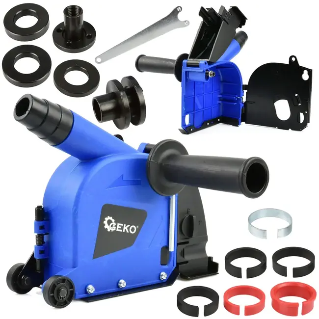 GEKO Stofkap muurfrees voor haakse slijper 115 en 125 mm met wielen, stofzuigeradapter, afstandsringen en handgreep