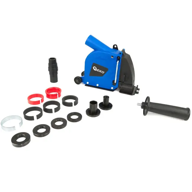 GEKO Stofkap muurfrees voor haakse slijper 115 en 125 mm met wielen, stofzuigeradapter, afstandsringen en handgreep