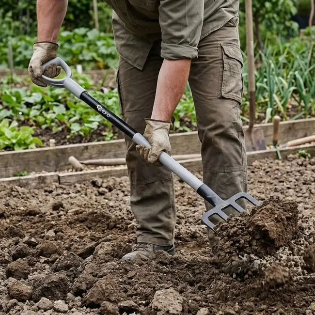 GEKO Gesmede spitvork 120 cm met 4 tanden van staal, D-greep en HRC 40-48 hardheid voor tuin, moestuin en grondwerk