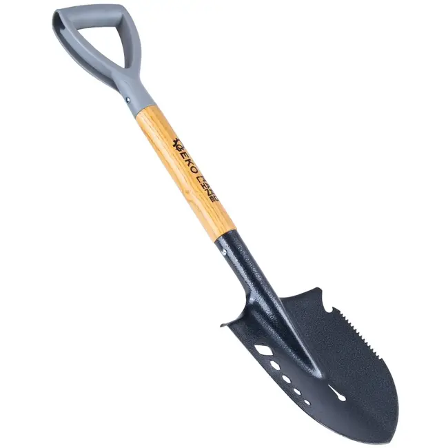 GEKO Multifunctionele schep 70 cm met D-greep, stalen blad 16,5 x 22 cm, zaagrand, zeskantsleutels en flesopener