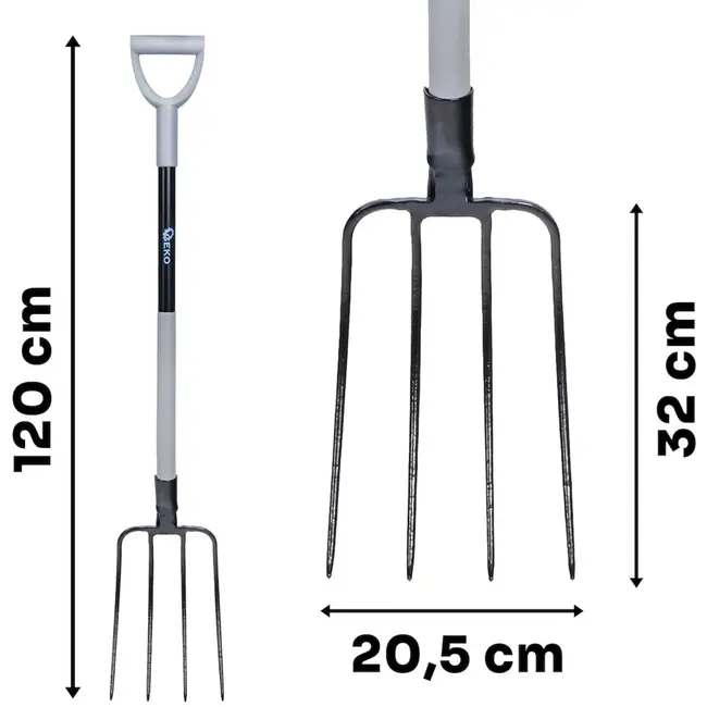 GEKO Hooi- en grasvork 120 cm met 4 stalen tanden, D-handgreep en sterke HARD-LINE uitvoering voor hooi, stro, gras en erf