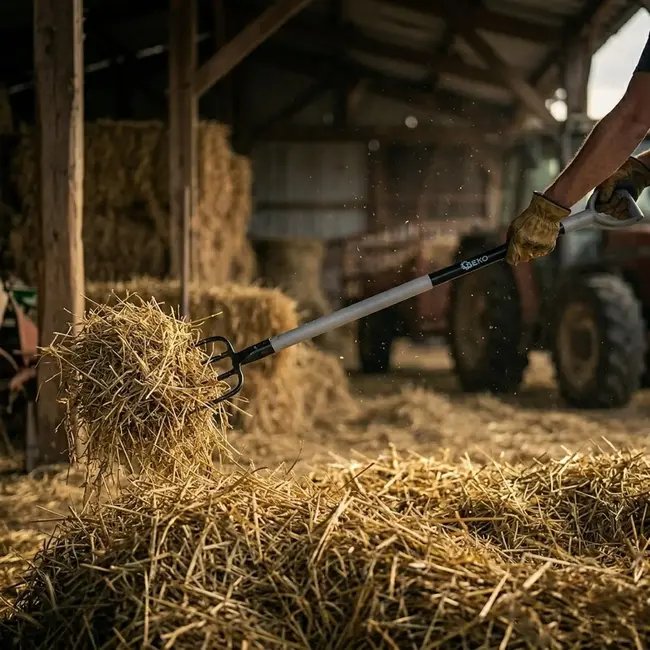 GEKO Hooi- en grasvork 120 cm met 4 stalen tanden, D-handgreep en sterke HARD-LINE uitvoering voor hooi, stro, gras en erf