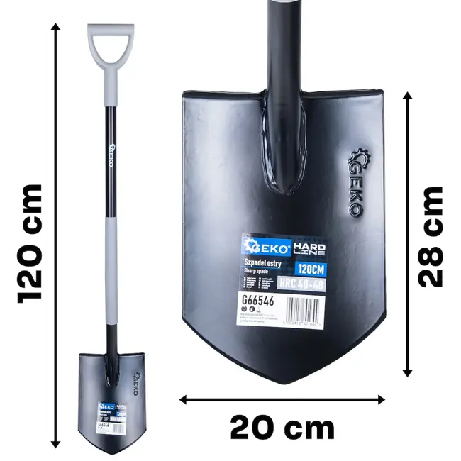 GEKO Puntspade 120 cm voor compacte grond met stalen blad 20 × 28 cm en comfortabele D-greep