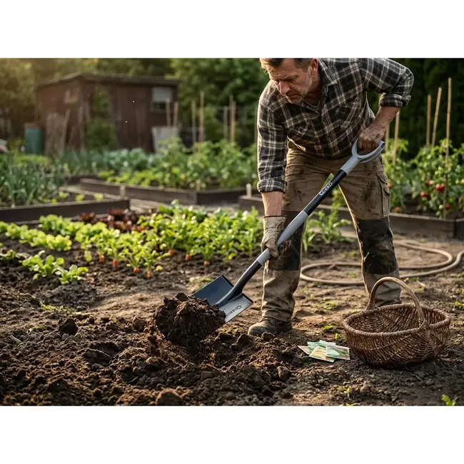 GEKO Rechte spade 120 cm voor tuinwerk en grondwerk met stalen blad 20 × 28 cm en D-greep