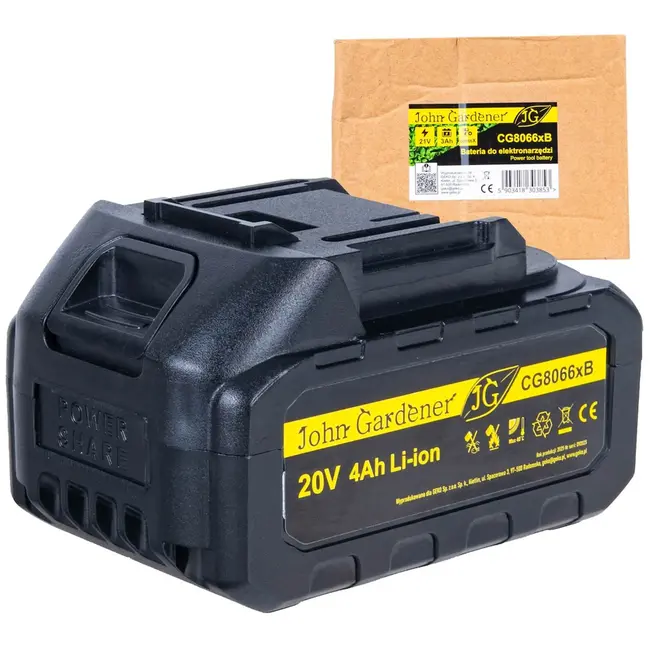 John Gardener 20 V accu 4,0 Ah voor G8066x accugereedschap met Li-ion cellen en schuifaansluiting