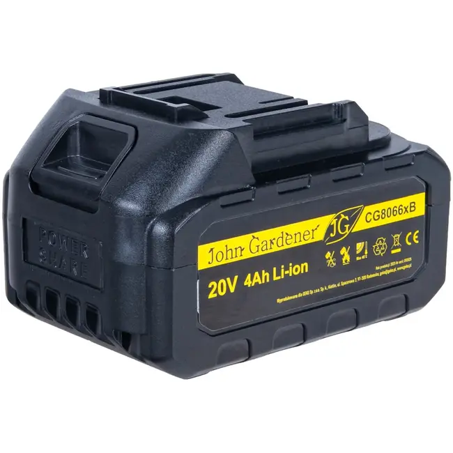John Gardener 20 V accu 4,0 Ah voor G8066x accugereedschap met Li-ion cellen en schuifaansluiting